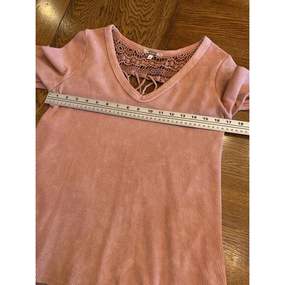 Vtg 90’s Gimmicks By BKE Pink Shirt Top Crochet Mixed Print Thermal Boho Small - Picture 10 of 15